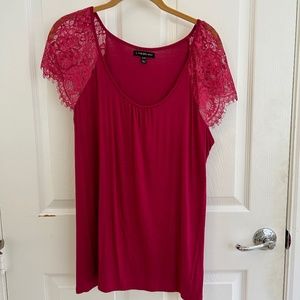 Lane Bryant Fuchsia Top with Lace Cap Sleeves - Like New!